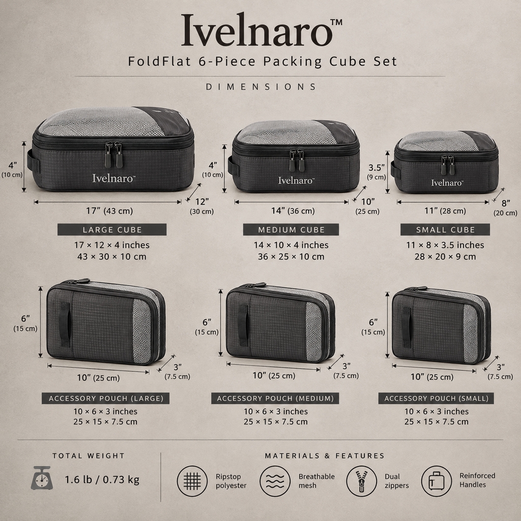 Ivelnaro™ FoldFlat 6-Piece Packing Cube Set