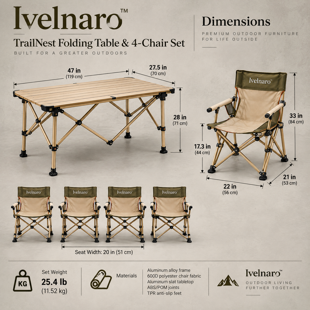 Ivelnaro™ TrailNest Folding Table & 4-Chair Set