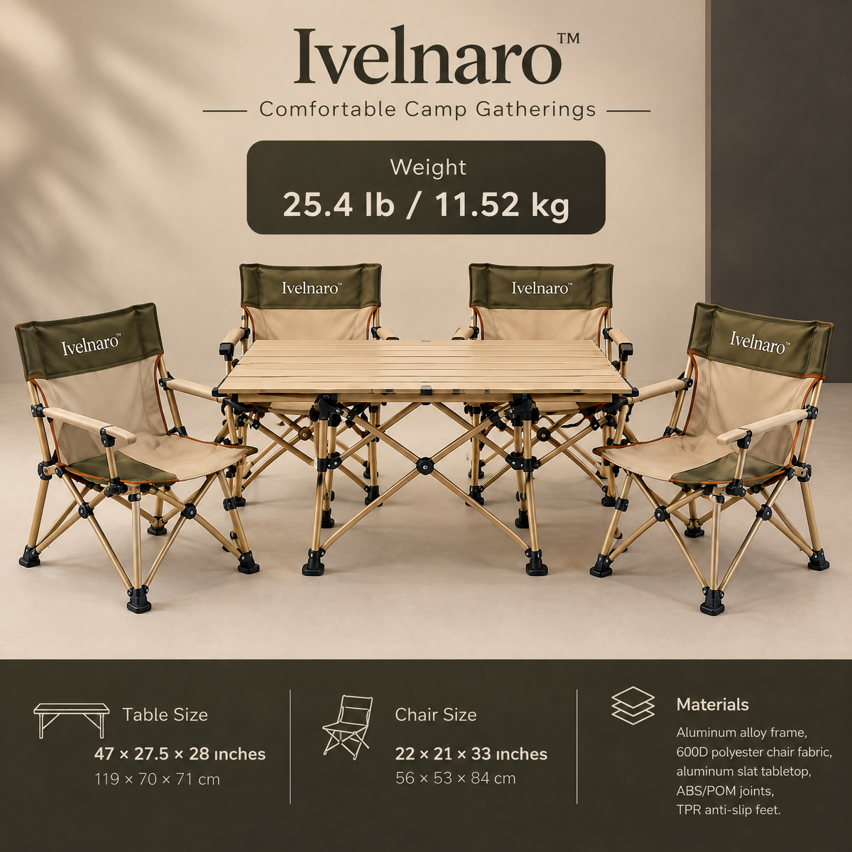 Ivelnaro™ TrailNest Folding Table & 4-Chair Set
