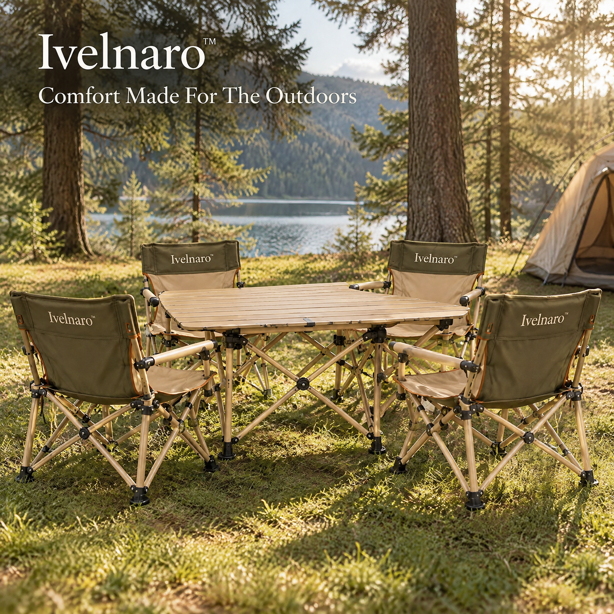 Ivelnaro™ TrailNest Folding Table & 4-Chair Set
