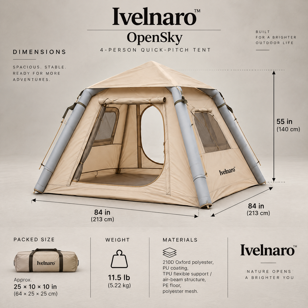 Ivelnaro™ OpenSky 4-Person Quick-Pitch Tent